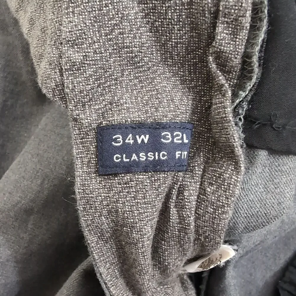 J. Crew Men 34X32 (35X31) Gray Classic Fit Straight Leg Flat Front Dress Pants
